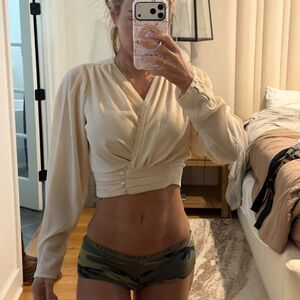 Cream Long Sleeve Wrap Top